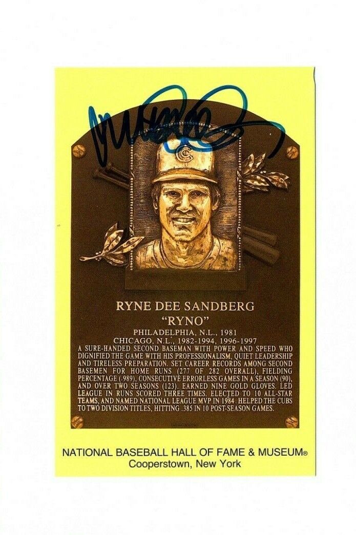 Ryne Sandberg Signed Hall Of Fame Plaque Postcard HOF 05 Autograph Chicago Cubs