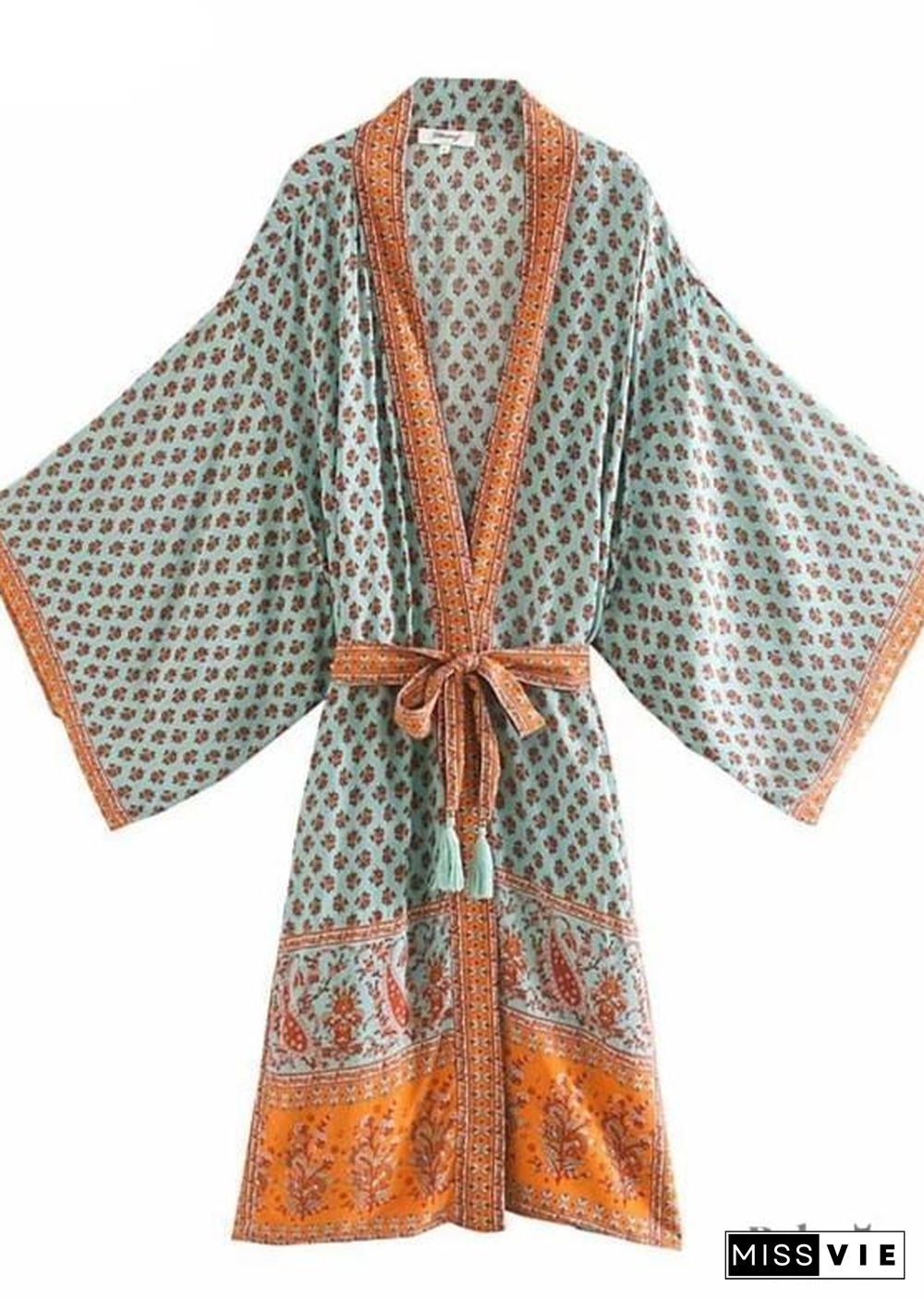 Women's Chic Brodie Belted Boho Kimono - Green Dress