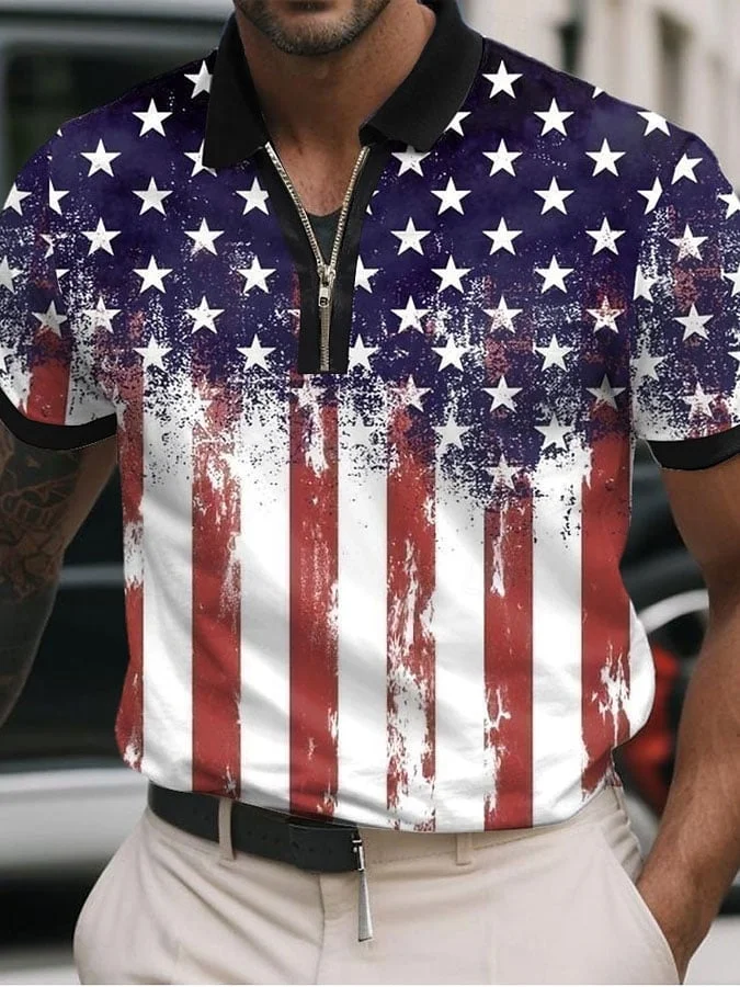 Men's Independence Day Printed Casual Polo Shirt 