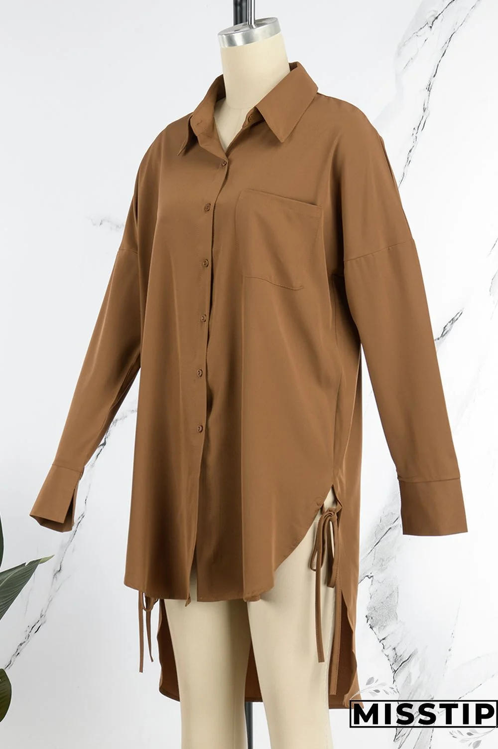 Pink Casual Solid Patchwork Shirt Collar Tops