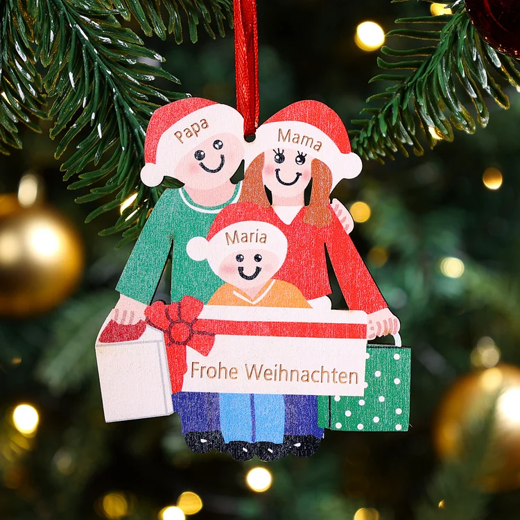 Holz Weihnachtsornament-Personalisiertes 3 Namen Text Ornament Ahhänger mit 3 Familienmitgliedern