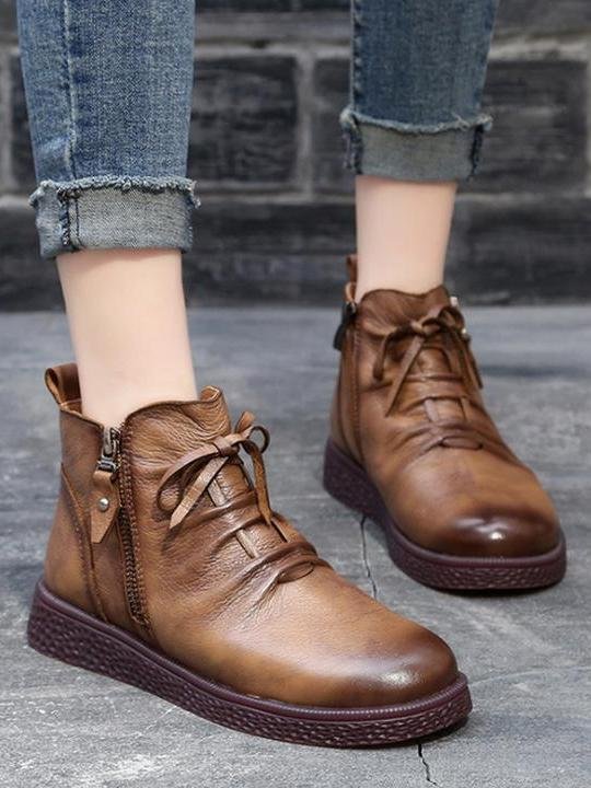Fashion Autumn Side Zipper New Leather Shoes