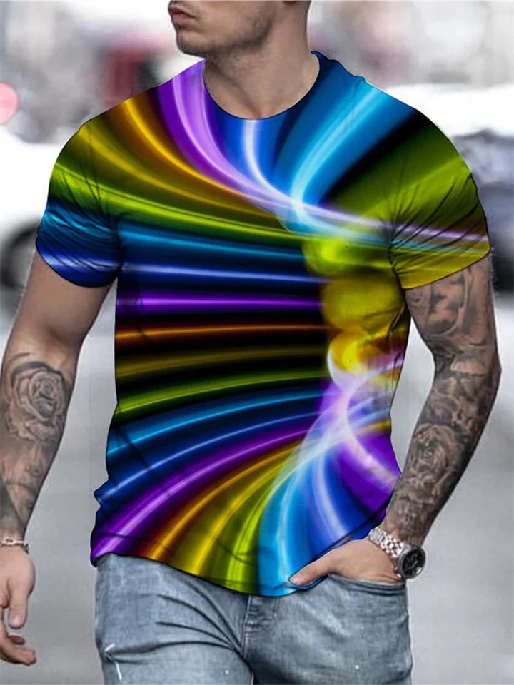 Men's T shirt Tee Tee Graphic Optical Illusion Round Neck Green / Black Green Purple Pink Light Green 3D Print Daily Short Sleeve Print Clothing Apparel Basic Exaggerated