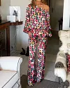 Polka Dot Print One Shoulder Long Sleeve Top & Pants Two Piece Set