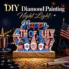 Independence Day DIY Acrylic Diamond Painting Night Light for Adults Beginner Diamond Art Table Lamp with Wooden Base for Woman Man Desk Bedroom Tabletop Decor
