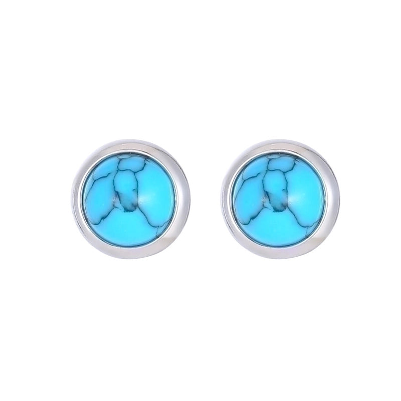 1 Pair Classic Style Round Texture Inlay 304 Stainless Steel Turquoise White Gold Plated Gold Plated Ear Studs
