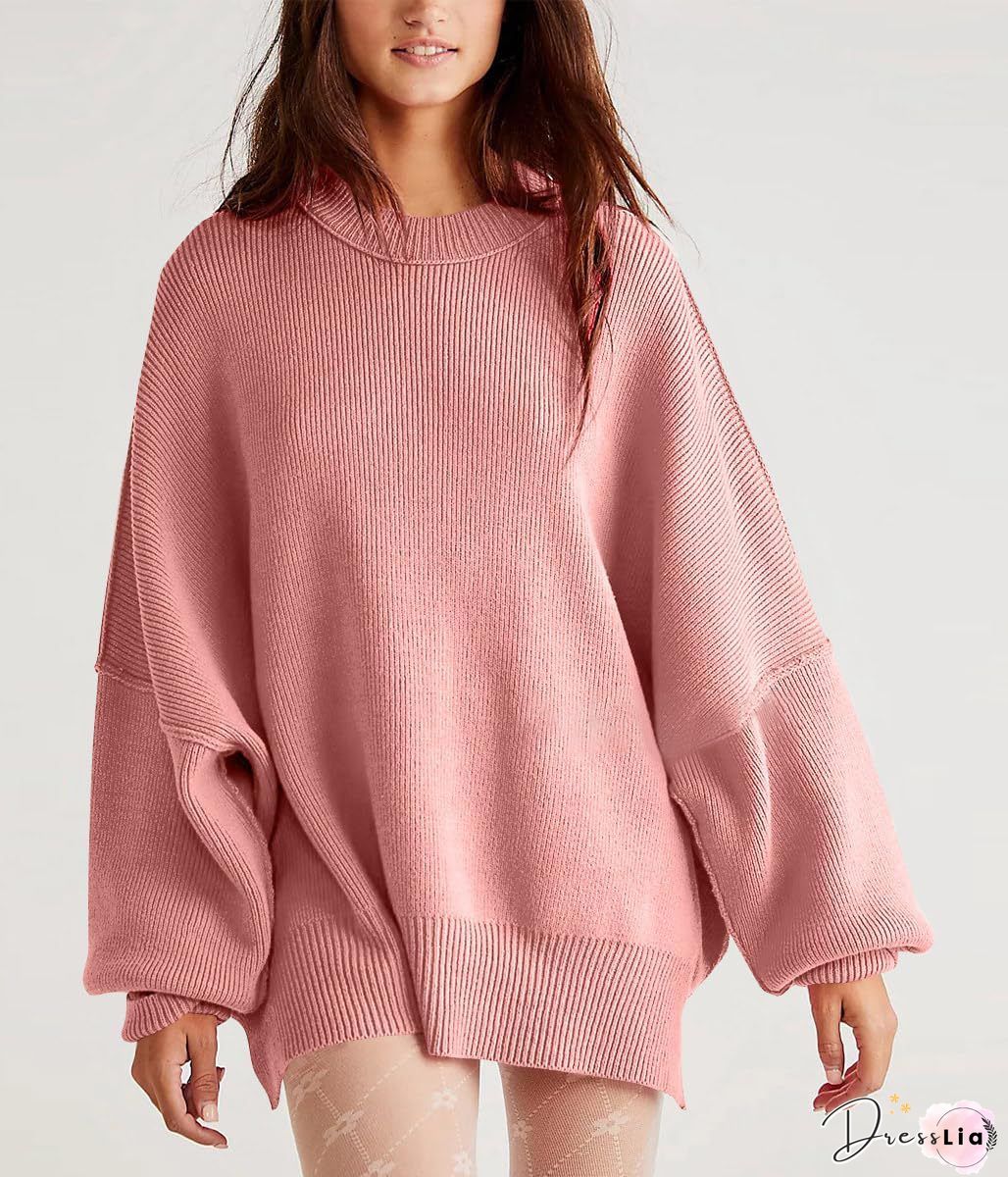 Women Boho Winter Cotton Beach Vintage Long sleeve Loose Crew Neck Sweater