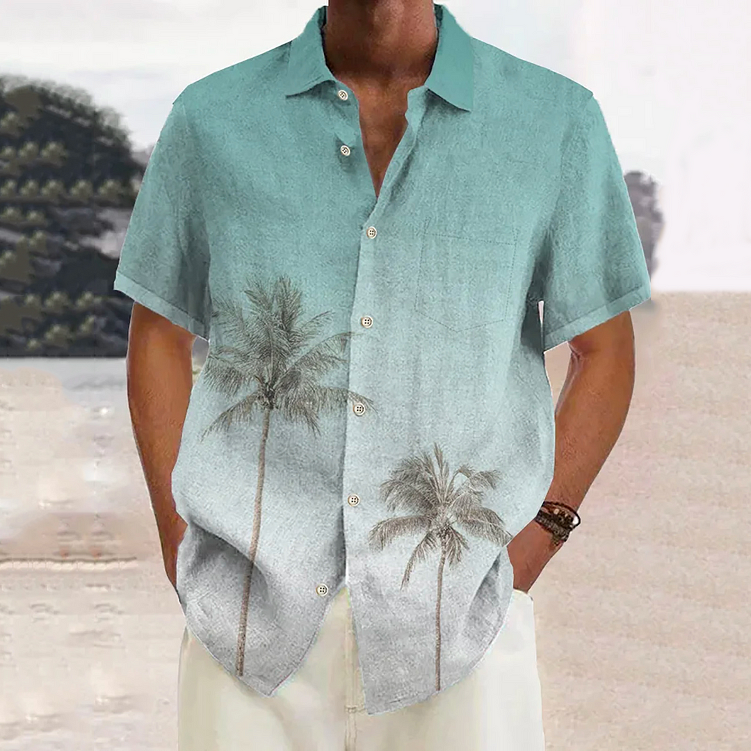Hawaiian Casual Coconut Tree Print Short-Sleeved Shirt