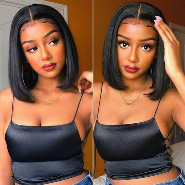 Black Centre Parting Short Bob Hair Staight Wigs