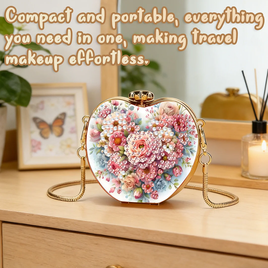 Flowers DIY Acrylic Love Diamond Art Painting Card Case Wallet with Chain Small Diamond Painting Crossbody Bag for Adults Women Girls Gift