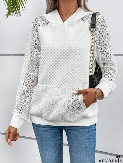 Lace Openwork Kangaroo Pocket Hoodie
