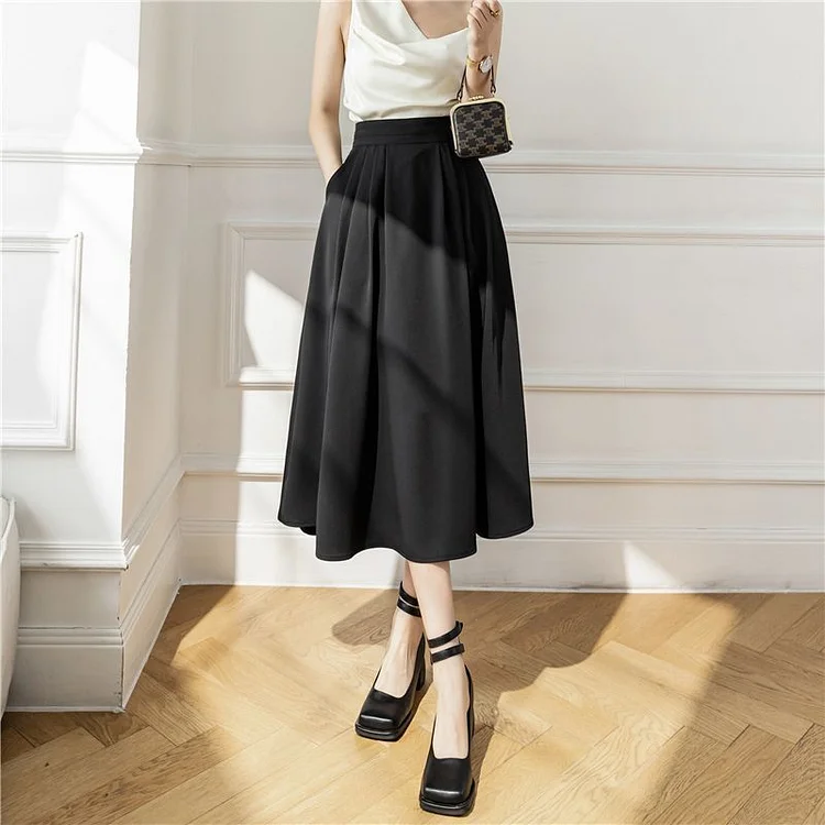 Wearshes Fashion Solid Color A Swing Commuter Skirt