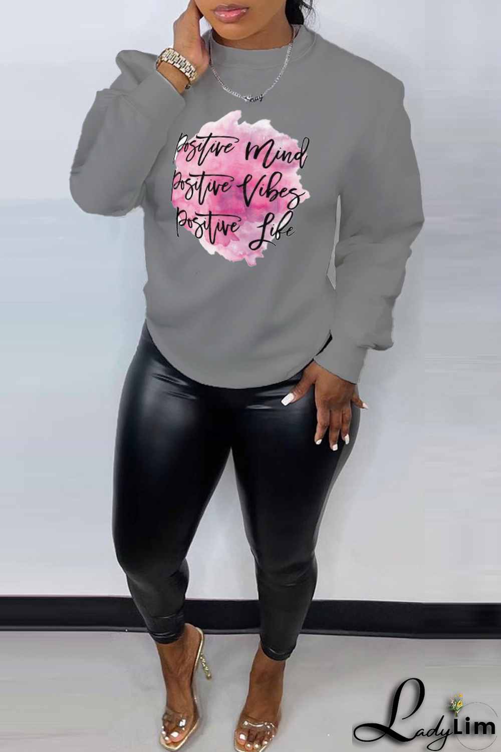 Blue Casual Street Print Patchwork Letter O Neck Tops