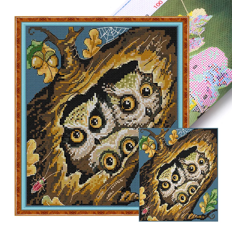 Three Owls - 14CT Joy Sunday Stamped Cross Stitch(26*28cm)