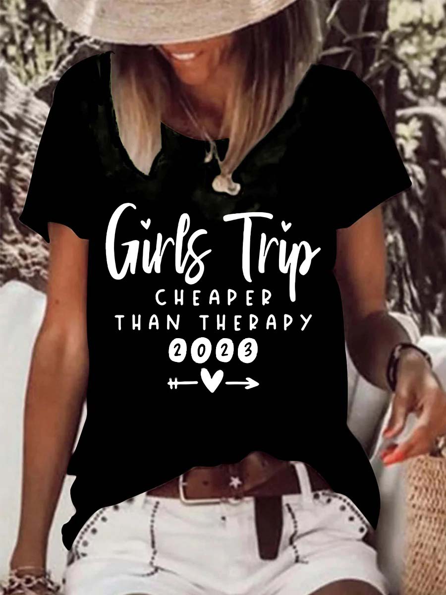 Image of 2023 Girls Trip Print Casual Loose Crew Neck Women's T-Shirt Black-L