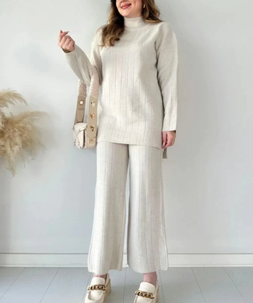 Casual Fashion Solid Color Sweater Two -piece Suit