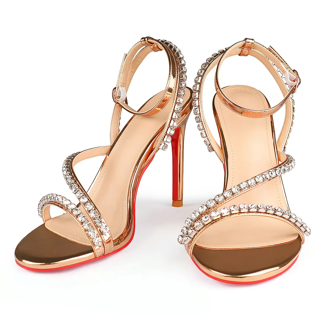 100mm Rhinestone Spotlight Wavy Straps Sandals Red Bottom Stilettos-vocosishoes
