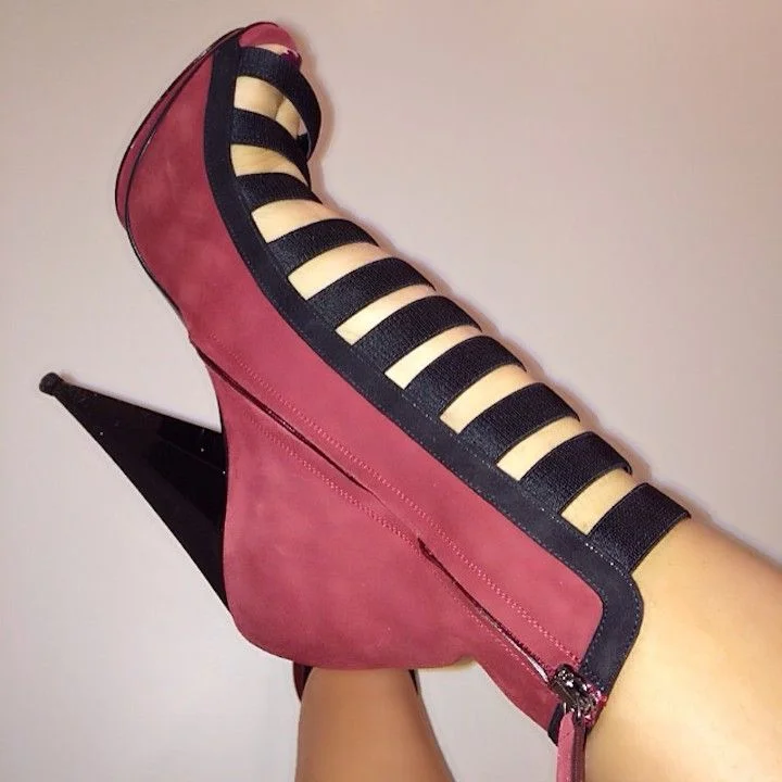 Pink Suede Peep-Toe Cone Heel Ankle Boots Vdcoo