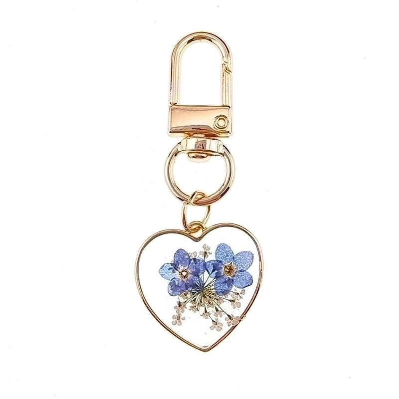 5 Pieces Pastoral Minimalist Heart Shape Flower Alloy Resin Keychain