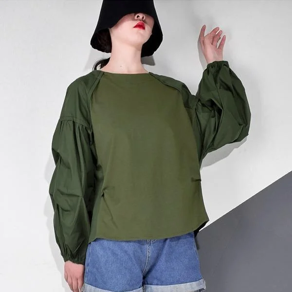 Pleated T Shirt Fashion New Women Pullover Full Sleeve Small Fresh 2020 Winter Minority Casual Solid Color Tee Top