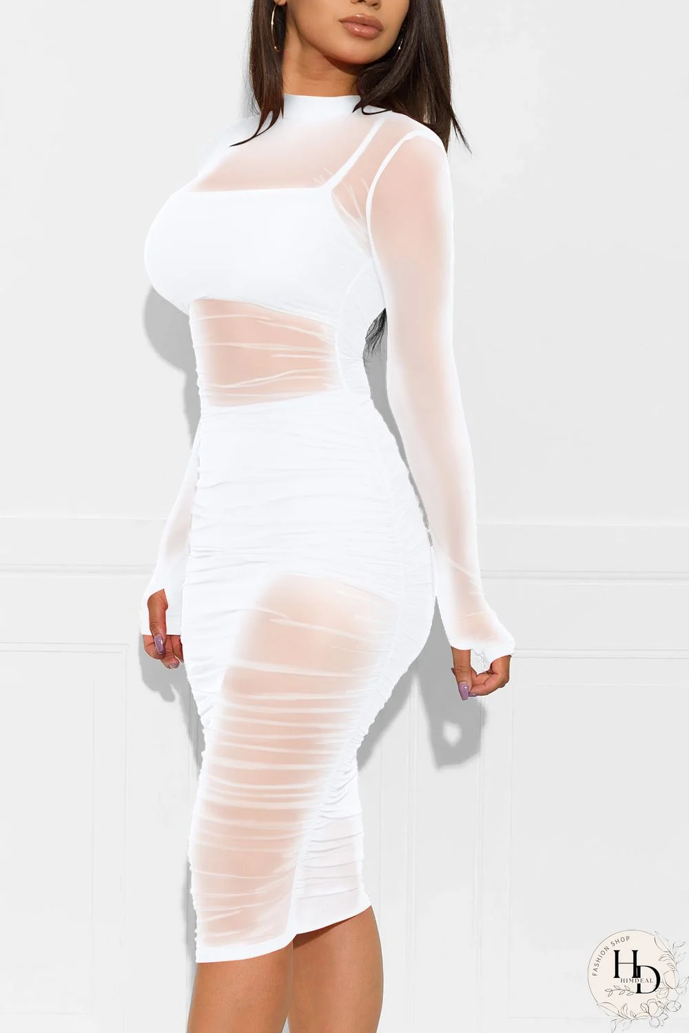 White Cap Sleeve Long Sleeves O neck Pencil Dress Knee-Length Patchwork Print Dresses