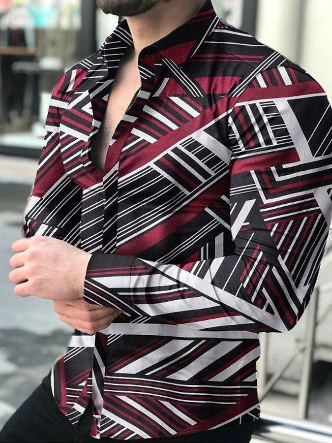 men's casual long-sleeved floral shirt