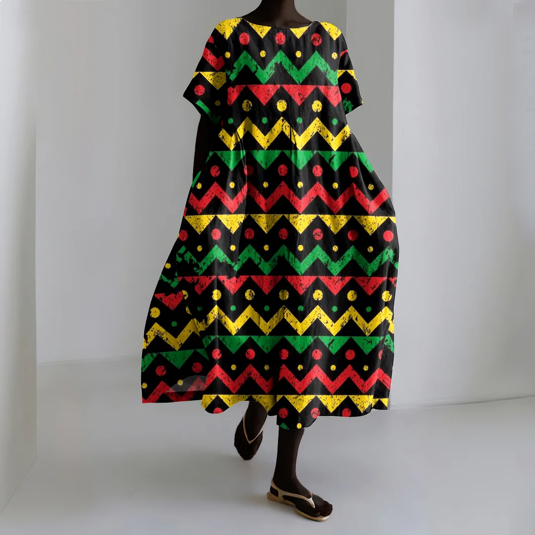 Juneteenth Geometric Art Print Short Sleeve Midi Dress