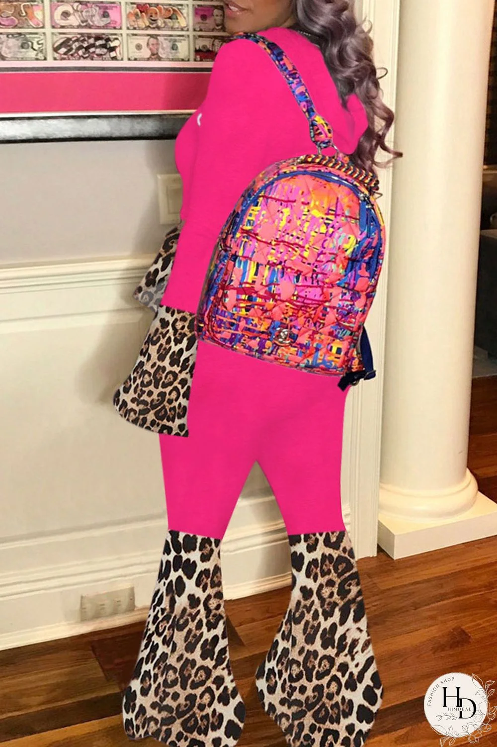 Yellow Street Print Split Joint Hooded Collar Long Sleeve Two Pieces