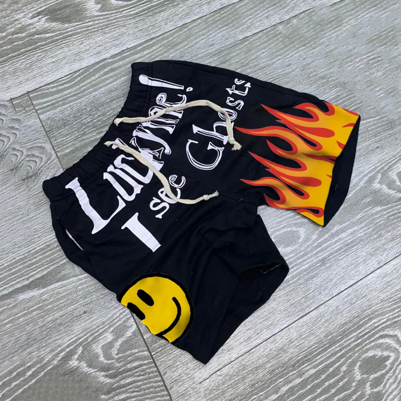 Flame fashion smiley print casual shorts