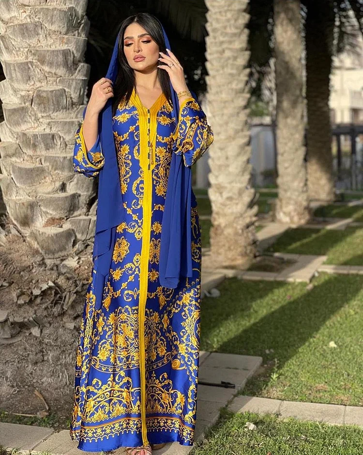 Muslim Women Stylish Kashibo Abaya Muslim Ladies Long Gown Islamic Clothing Jilbab Jalabiya Blue Summer Fashion Sun Protection Clothing