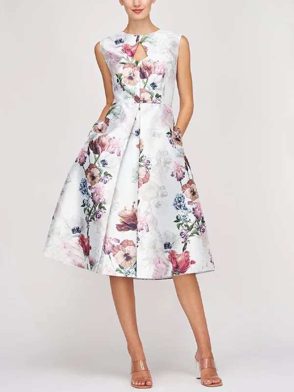 Crew Neck Sleeveless Printed Midi Dress