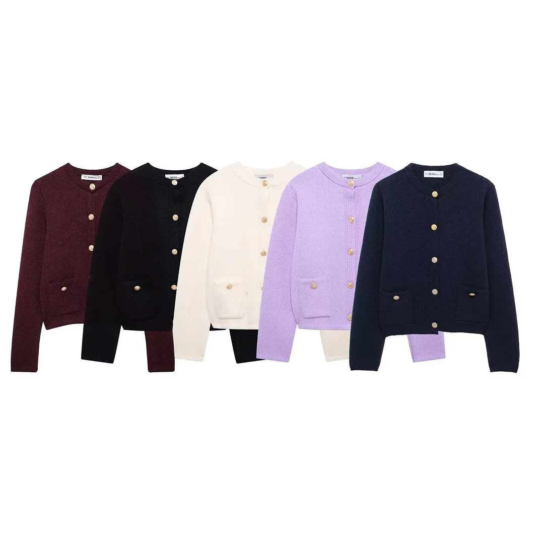 Nigikala Nigikala Autumn New Knitted Jersey Women's Round Collar Solid Color Loose Set Leisure