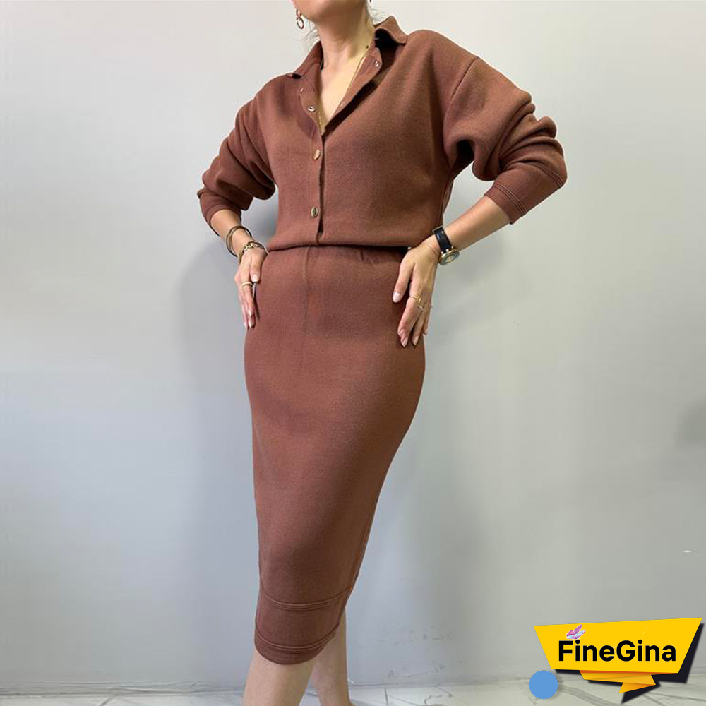 Classy V-Neck Plain Midi Sweater Dress