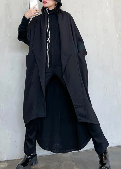 DIY tie waist asymmetric Fashion coat for woman black Art coats