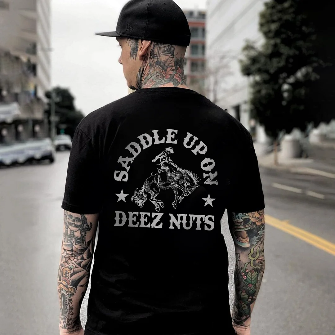 Saddle Up On Deez Nuts Print Men's T-shirt -  