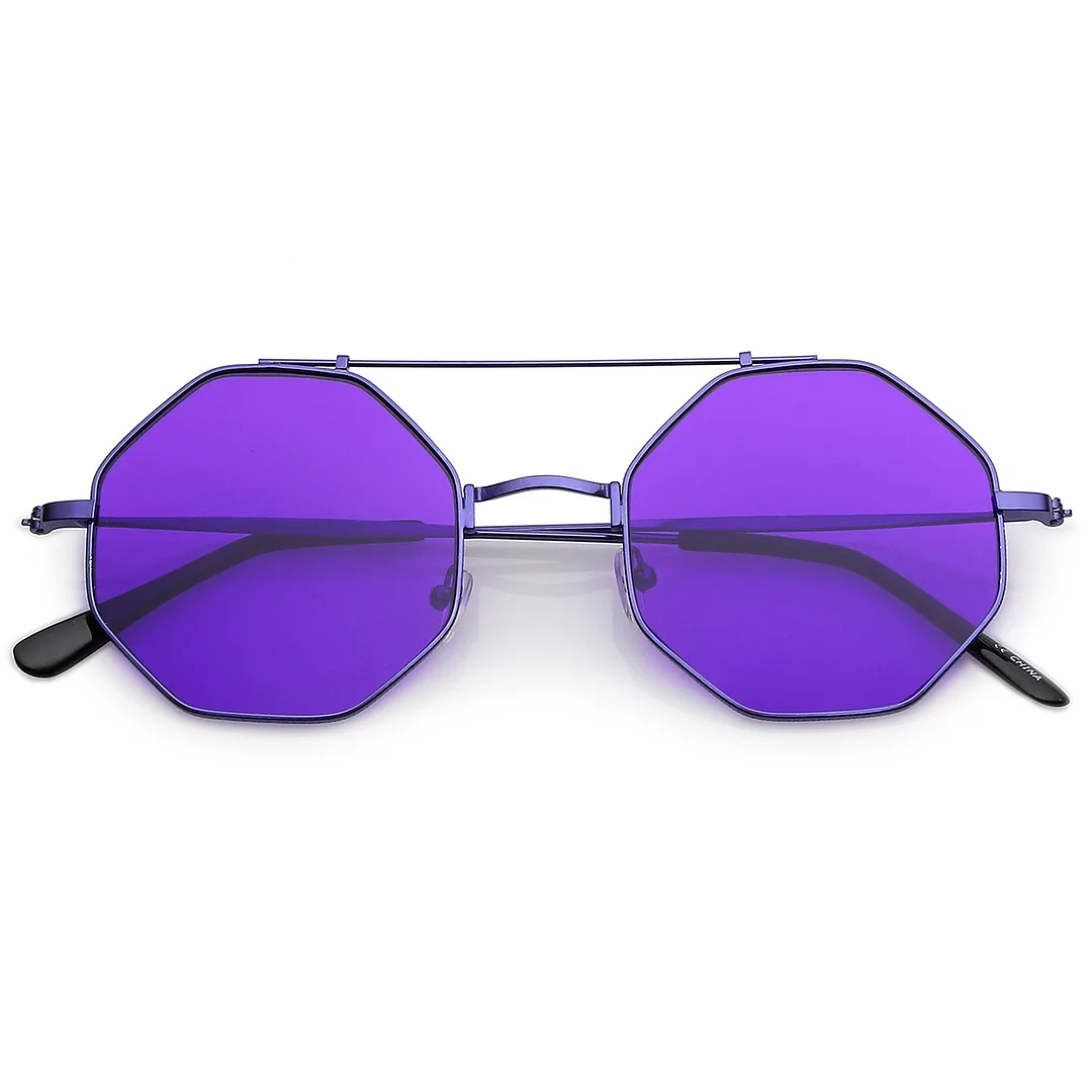 Modern Octagon glasses With Crossbar Colored Flat Lens And Ultra Slim Arms 52mm