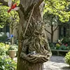 Bird Feeding Sculpture with Hidden Hang Hole Ancient Tree Bird Feeder Resin Birds Feeding Station Ornament for Patio/Backyard/Balcony