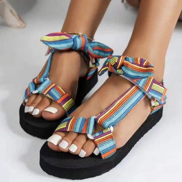 Women Multi-color Selection Bowknot Velcro Casual Sandals Shoes