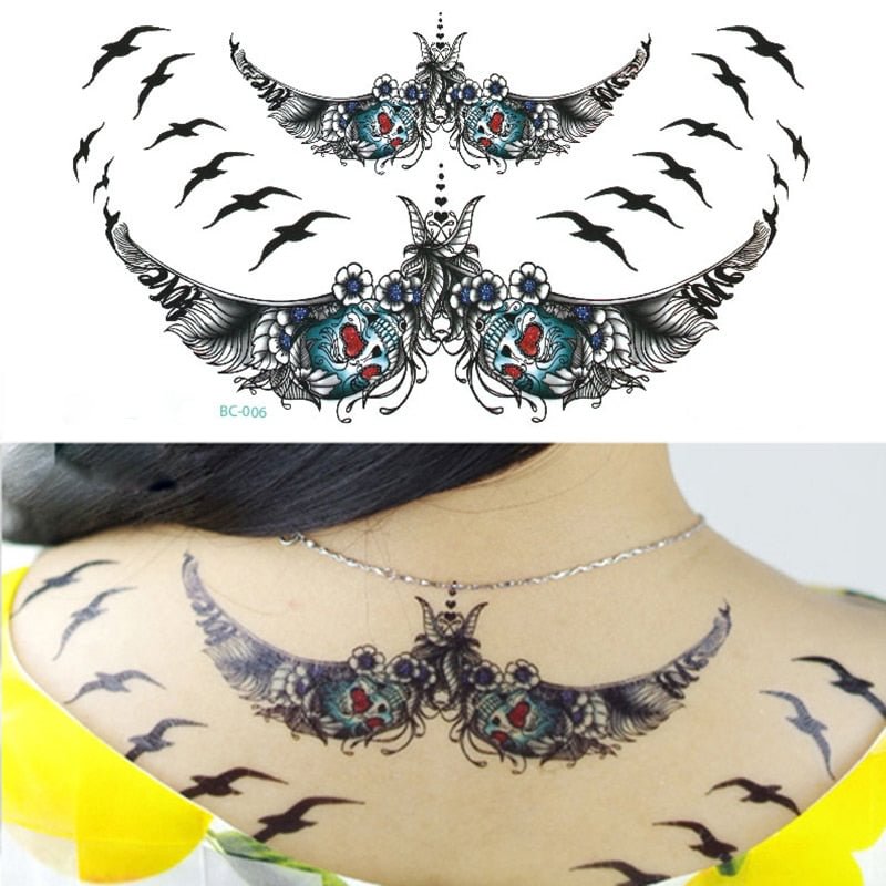 Large Tattoos Fake Temporary Body Art Stickers for Men Women Teens, Girls Chest Temporary Tattoos, Water Transfer Body Tattoos