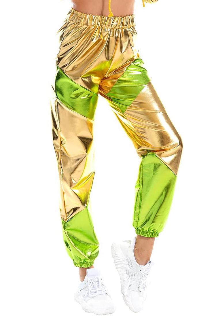 Laser Multi-Color Stitching Metal Coating Light Loose Pants