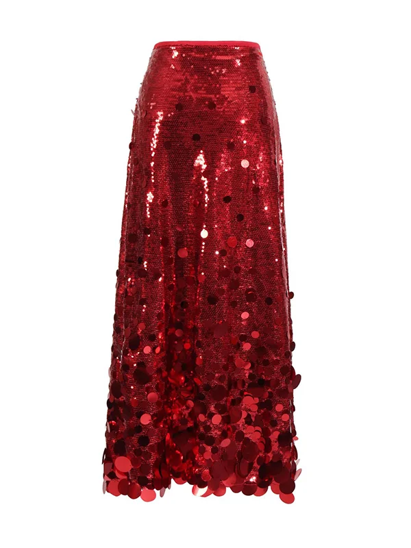 Sequined Shiny A-Line High Waisted Skirts Bottoms
