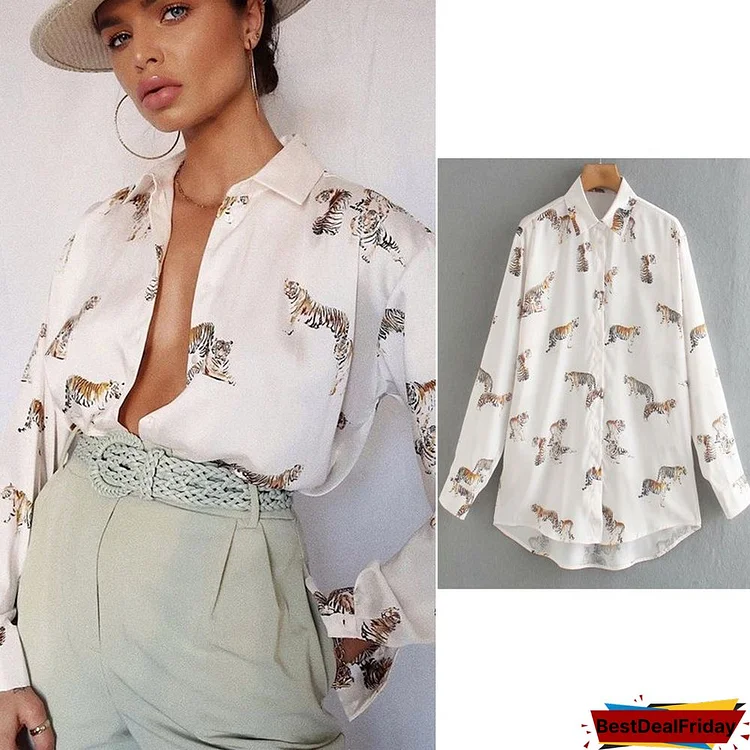 women satin blouse long sleeve zebra print shirts vintage office ladies tops