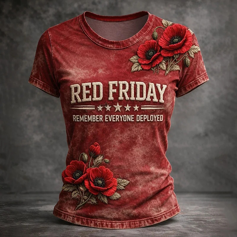  Vintage Washed Floral &ldquo;red Friday &ndash; Remember Everyone Deployed&rdquo; T-shirt Westsshops