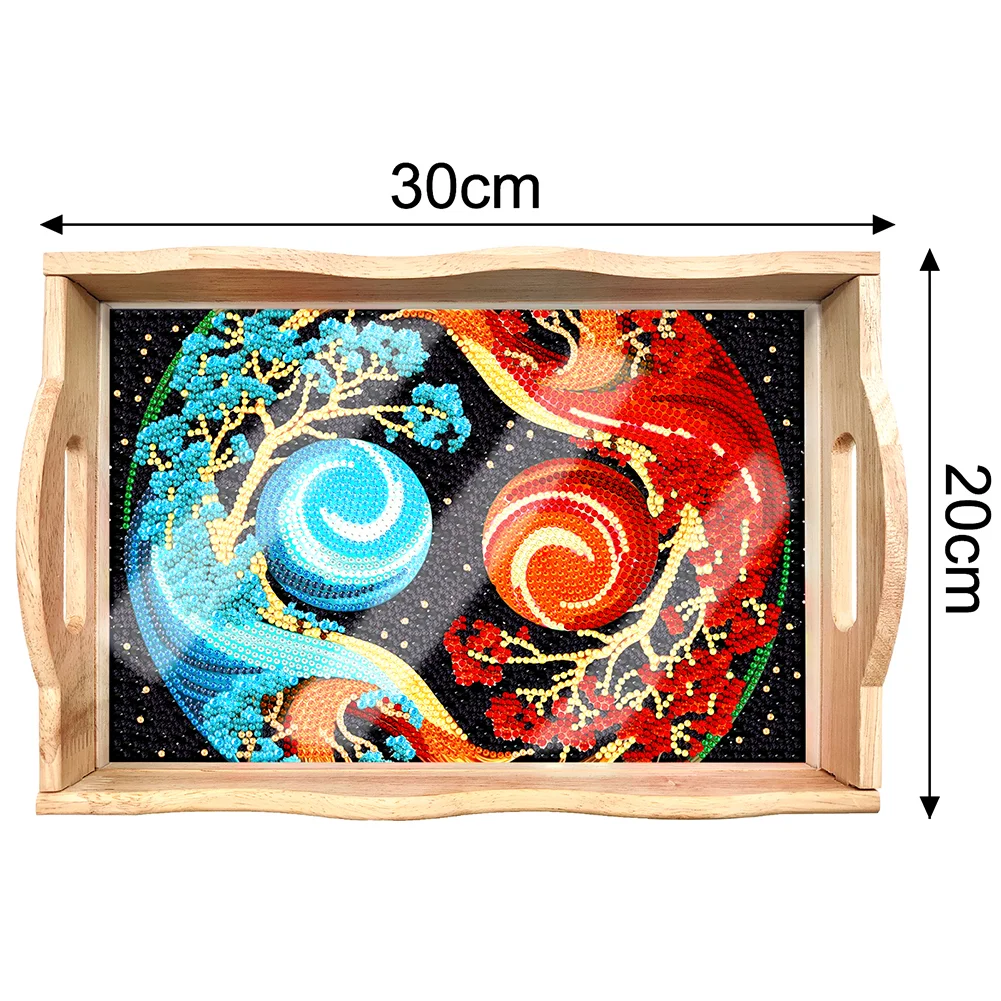 DIY Yin Yang Diamond Painting Decorative Trays with Handle Coffee Table Tray for Serving Food