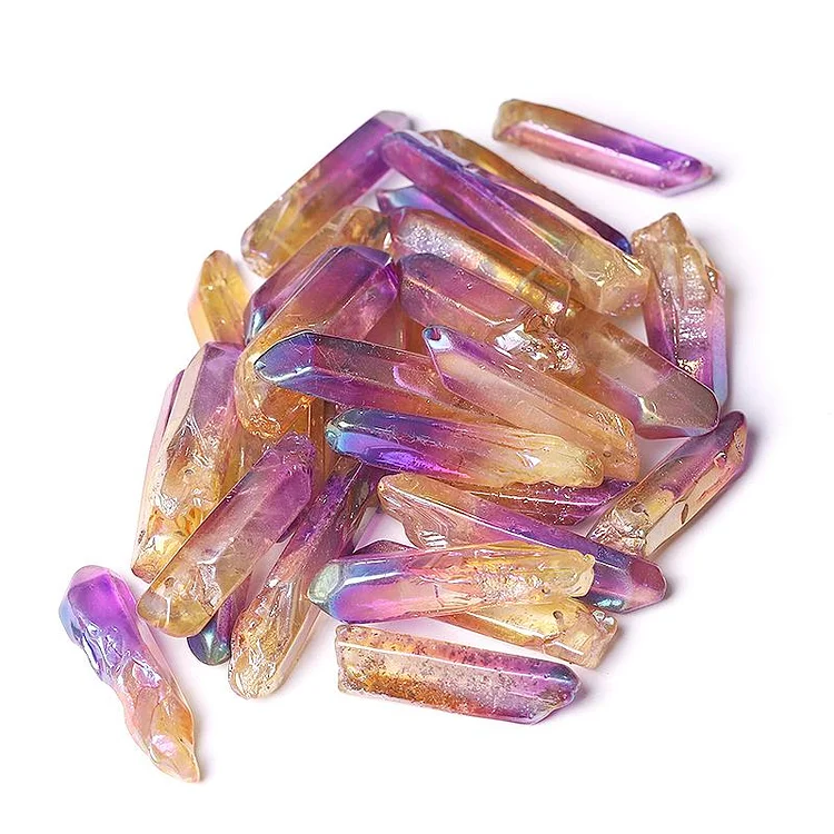 Drilled Double Color Aura Quartz Crystal Points Raw Rough Clear Rock Quartz Sticks