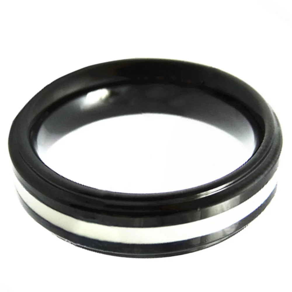 6MM Black Tungsten Carbide Rings White Rubber Line Step Edge Polished Finish For Men