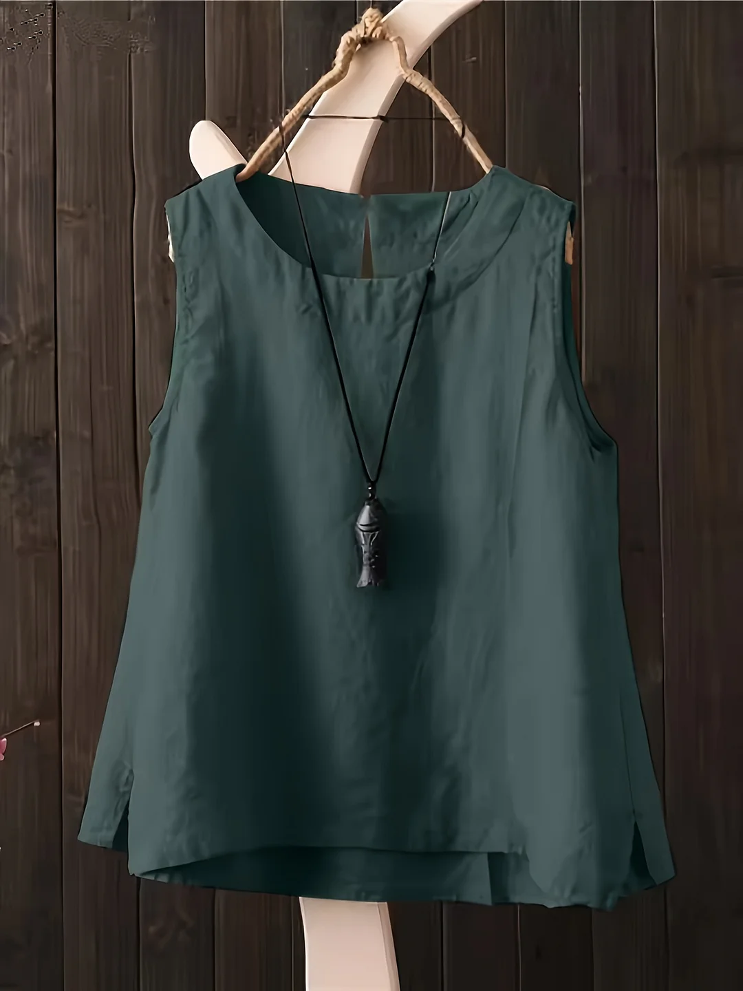 Women's Casual Sleeveless Round Neck Tank Top - Dark Green Solid Color Loose Fit Breathable Fabric For Spring Summer Fall Layering Essential, Versatile Layering Piece, Minimalist Aesthetic, Simple Neckline | IFYHOME