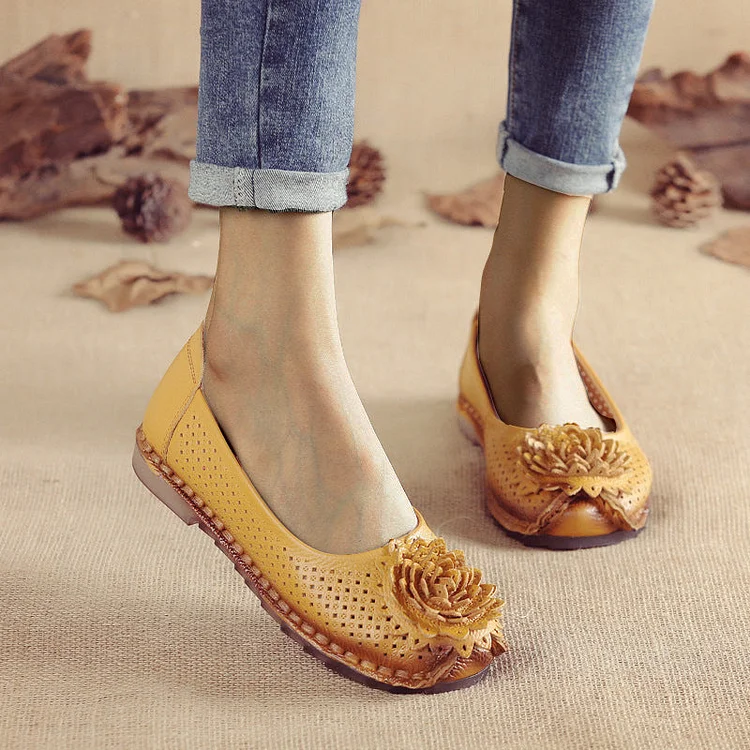 2022 Summer top layer cowhide flat casual women's shoes QueenFunky