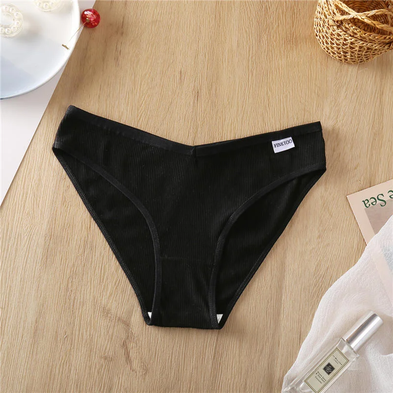 Billionm Cotton Panties for Women Solid Color V Waist Briefs Ribbing Embroidery Underwear Sexy Underpants Female Intimates Lingerie