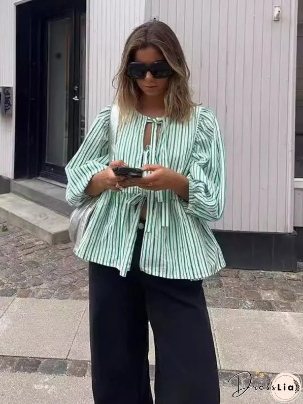 New Fashion Striped Personalized Mid-Long Sleeve Shirt